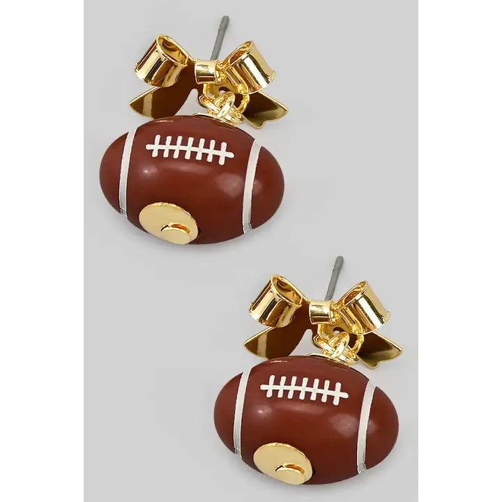 Bow Post Earrings with Dangling Football