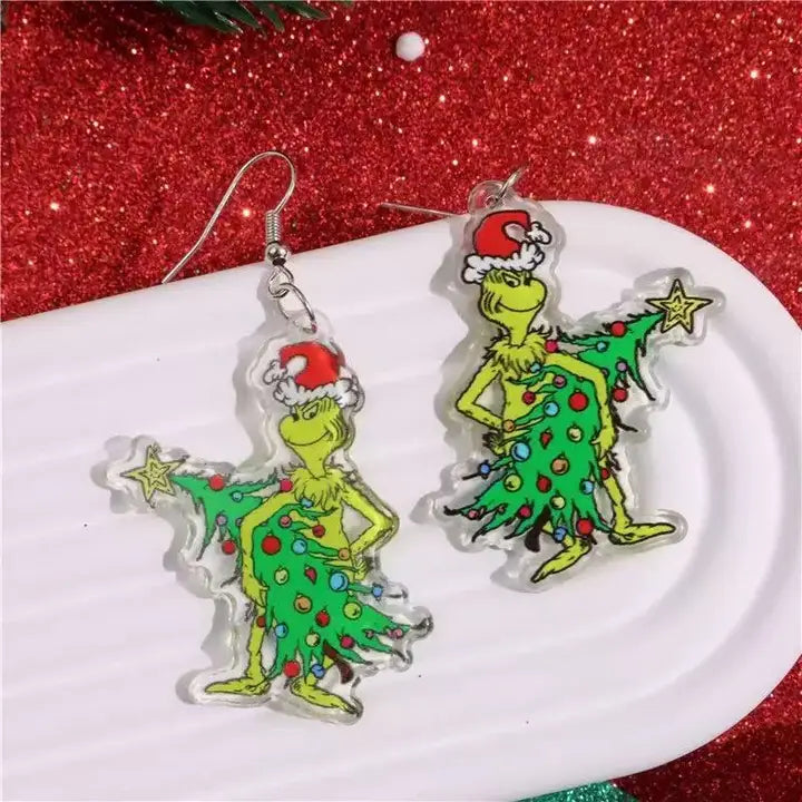 Grinch Style Christmas Tree Thief Earrings