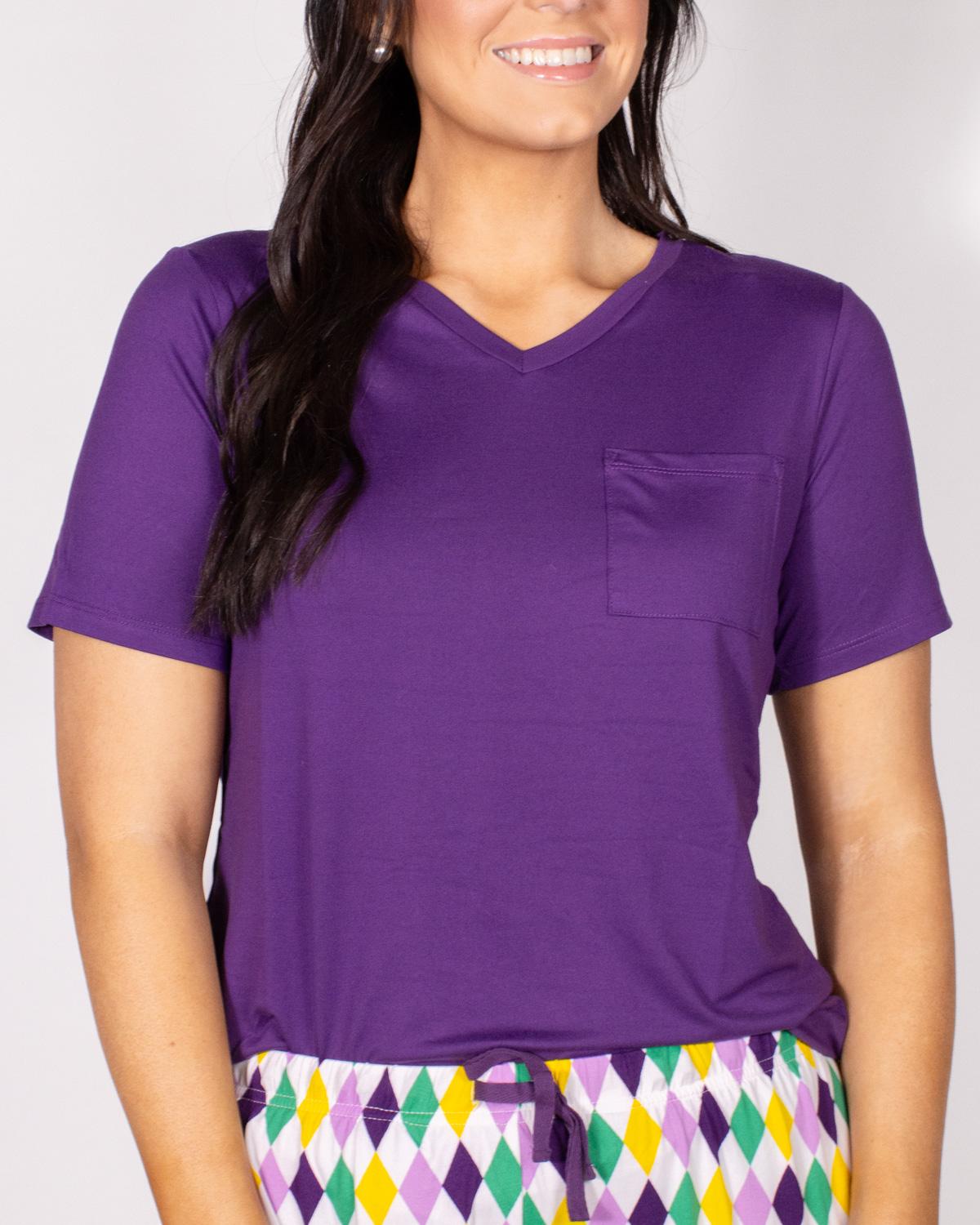 Highlands V-Neck Pocket Tee in Purple