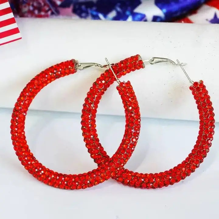 Red Sparking Hoop Earrings
