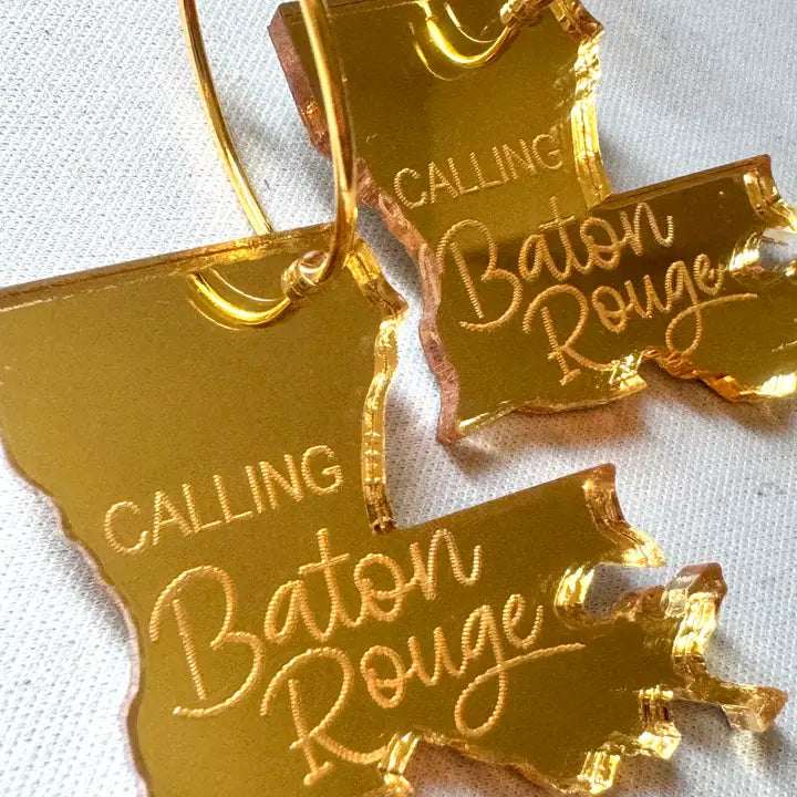 Gold Acrylic "Calling Baton Rouge" Earrings