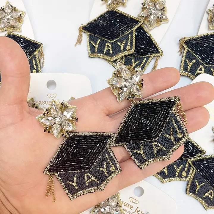 Graduation Cap Beaded Earrings