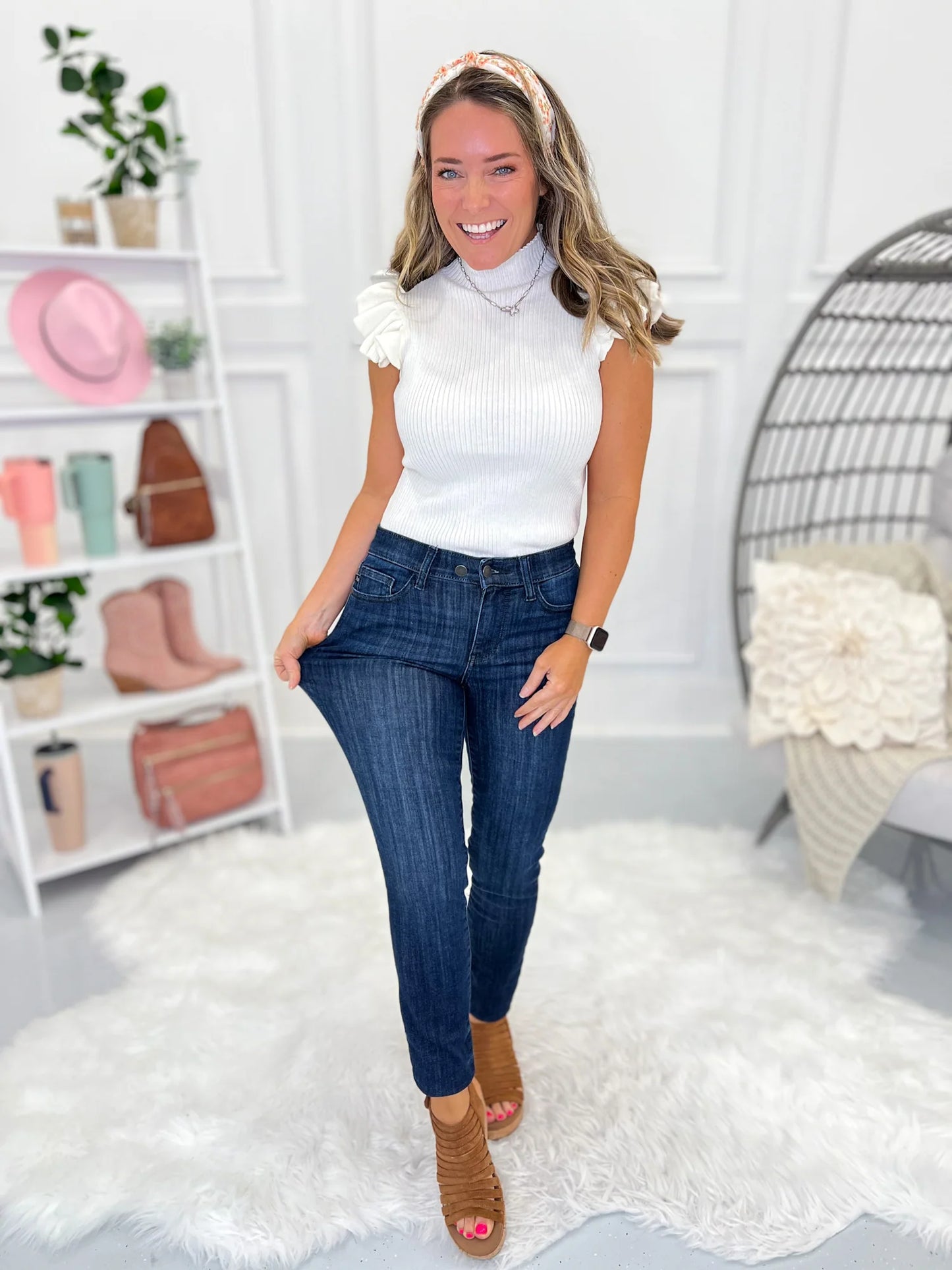Judy Blue Mid-Rise Raw Hem Skinny Jeans
