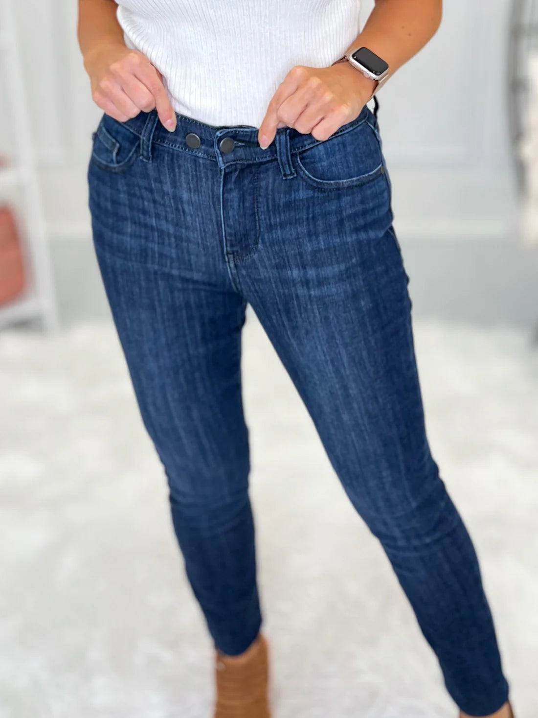Judy Blue Mid-Rise Raw Hem Skinny Jeans