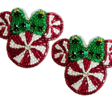 Christmas Peppermint Mouse Stud Earrings