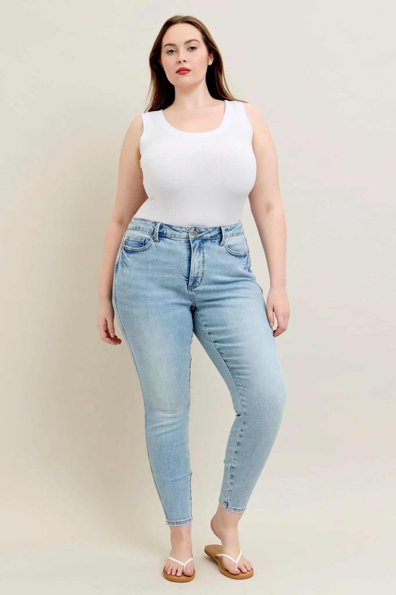 Judy Blue Mid-Rise Tummy Control Vintage Wash Light Skinny Jeans (Plus)