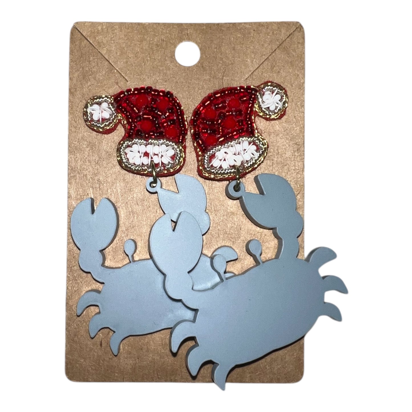 V&L - Blue Crab with Santa Hat Earrings