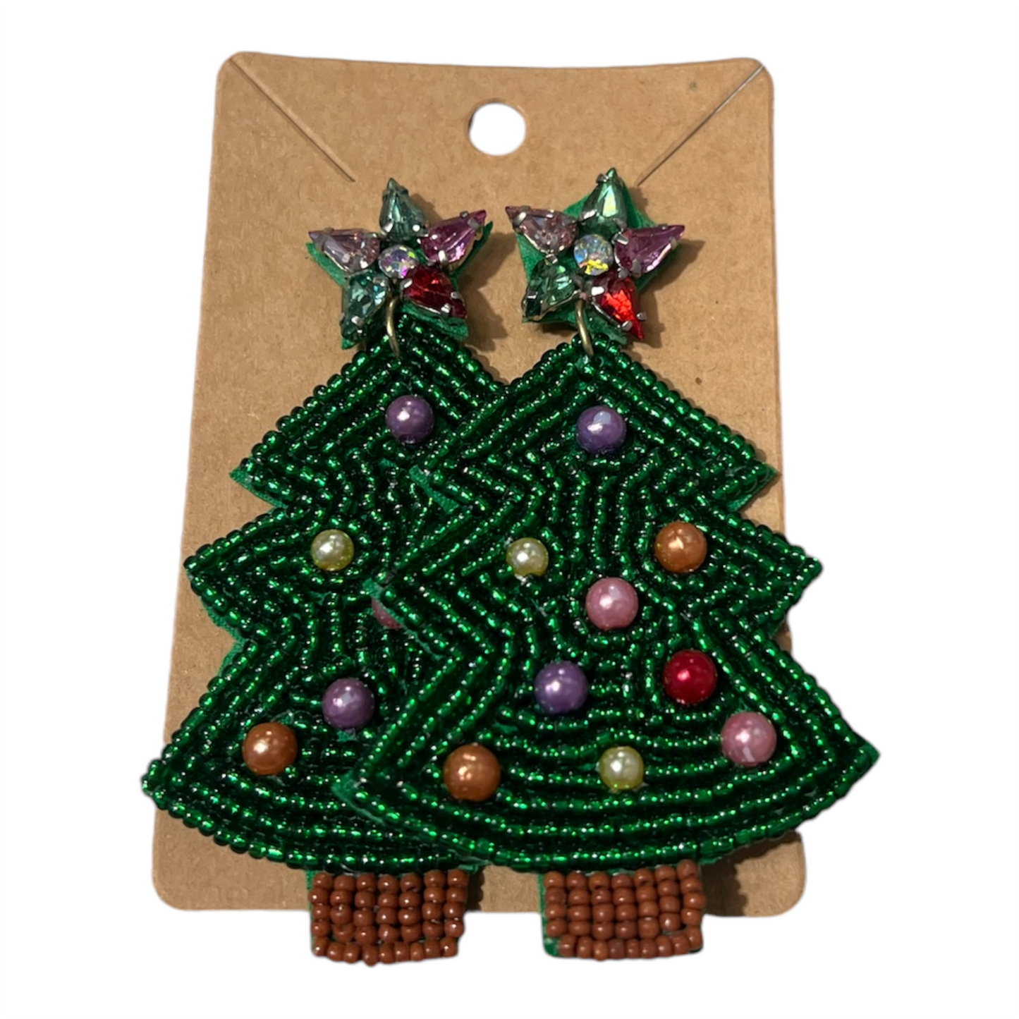 Christmas Tree and Pearl Ornaments Beaded Earrings