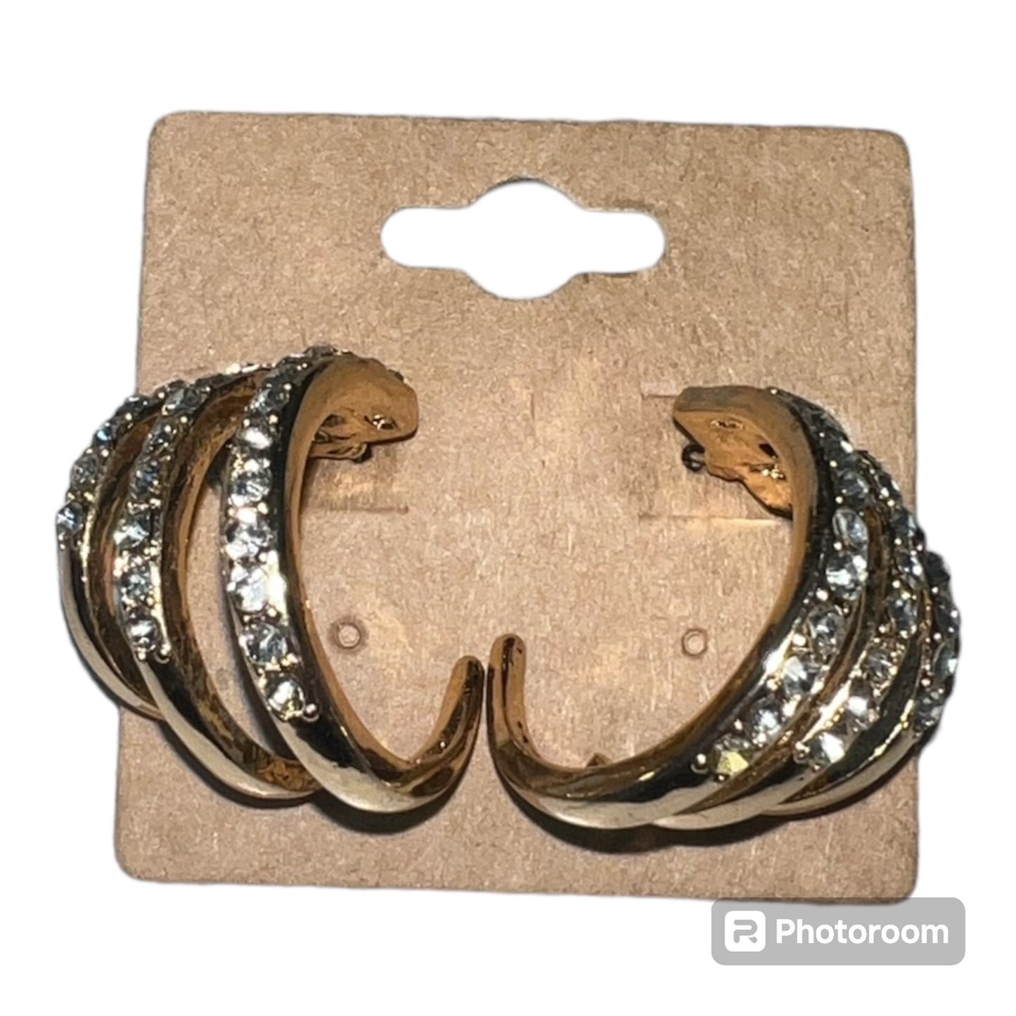 Clear/Gold Triple Hoop Earrings