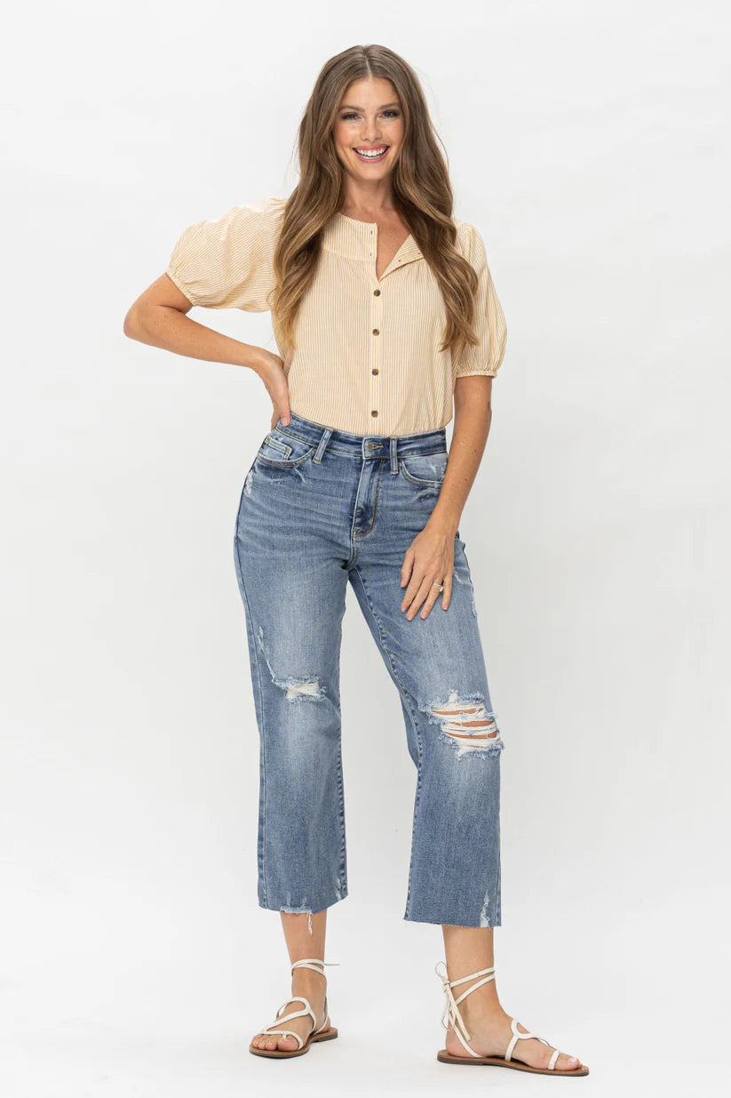 Judy Blue High Waist with Destroy Crop Wide Leg - Ascension Golf Carts, LLC