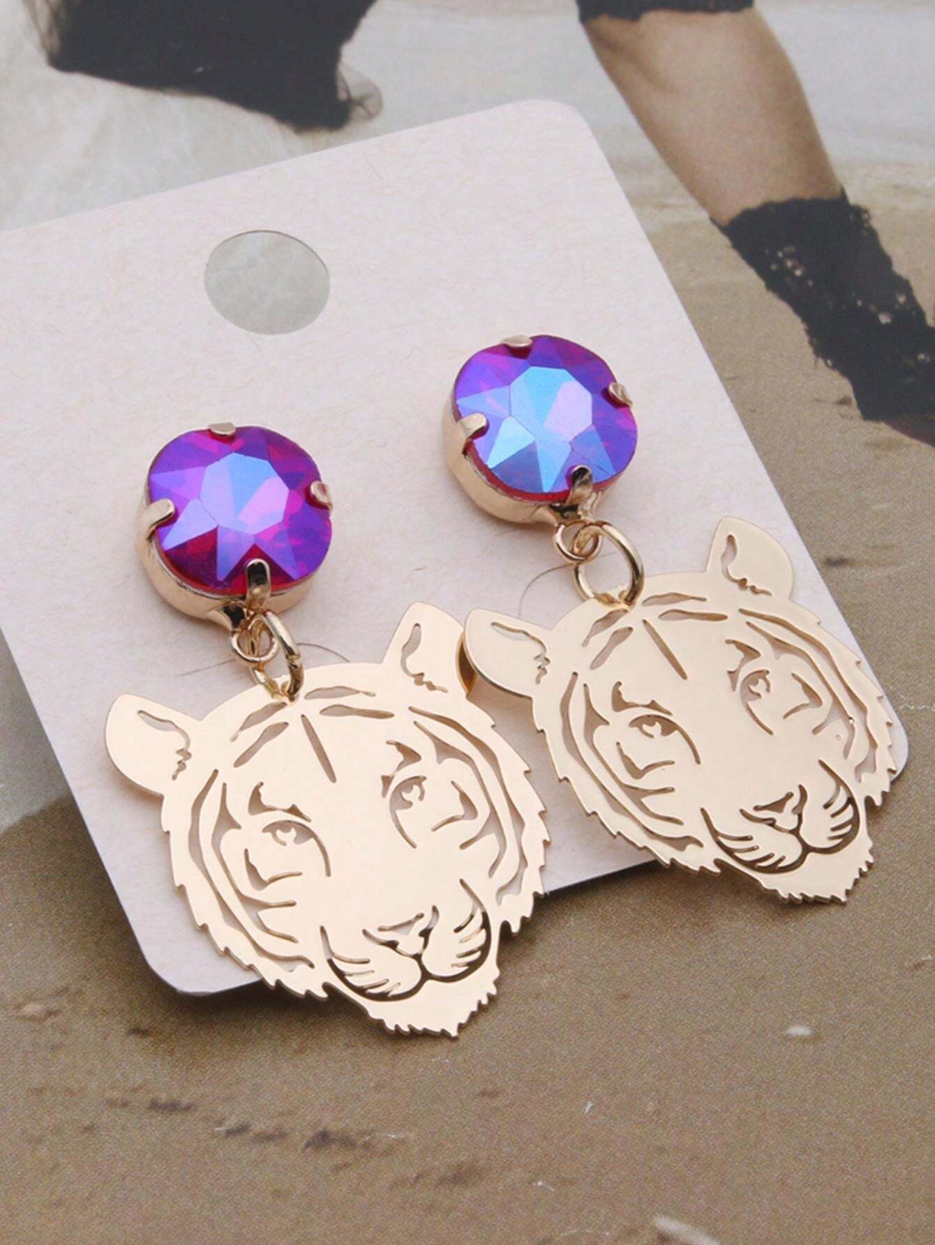 Gold Tiger Face Cutout Earrings