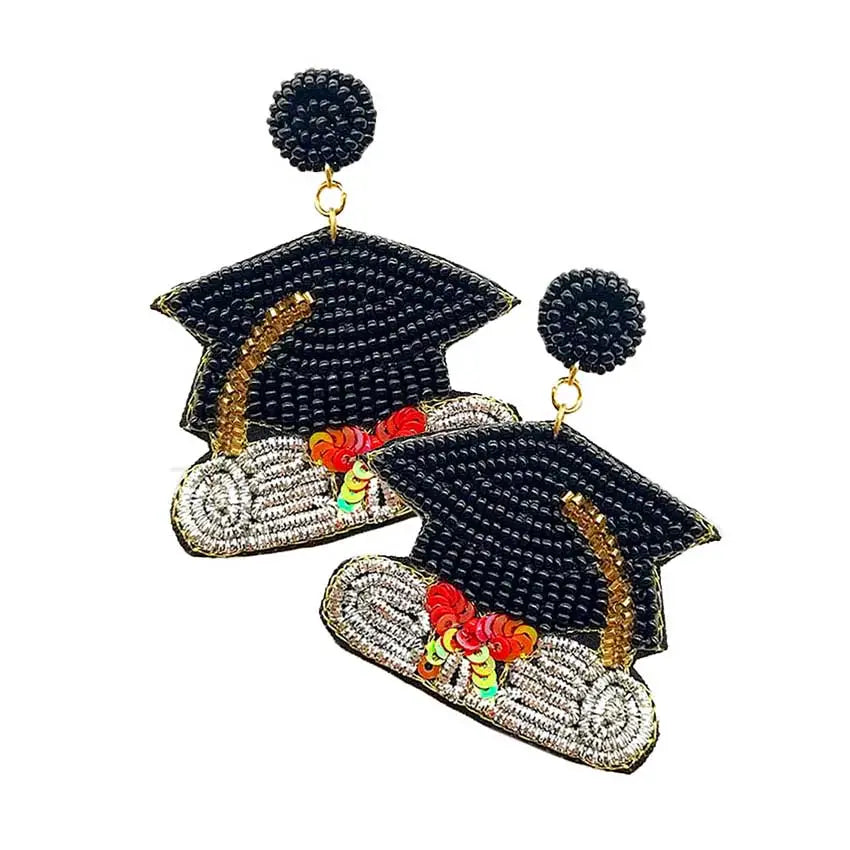 Beaded Graduation Cap and Diploma Earrings