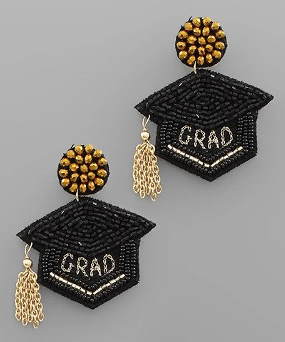 "Grad" Cap Beaded Earrings