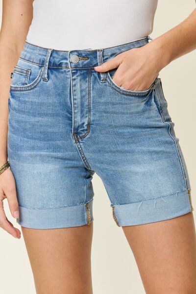 Judy Blue High Waist Tummy Control Cool Denim Shorts (Plus) - Ascension Golf Carts, LLC