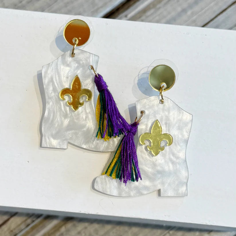 Mardi Gras Boots Acrylic Earrings