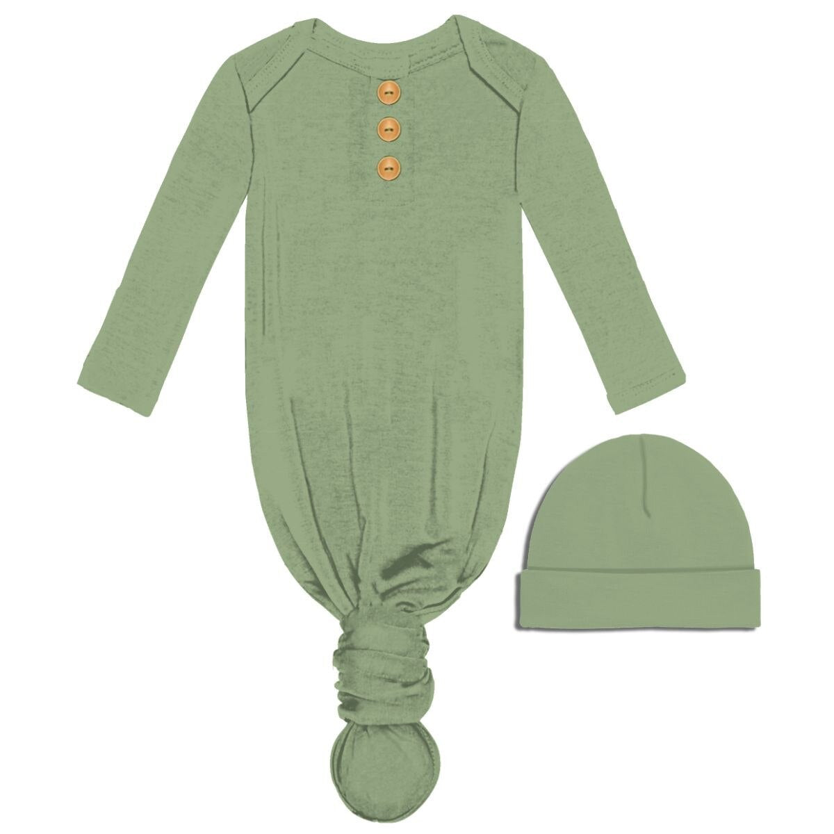 Sage Baby Gown and Beanie Set