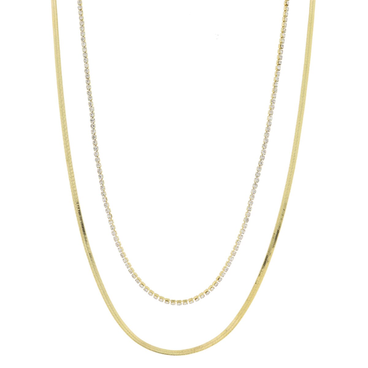 JM - 18K Gold Plated Dainty 2 Strand, Mini Crystal Strand, Snake Chain Necklace
