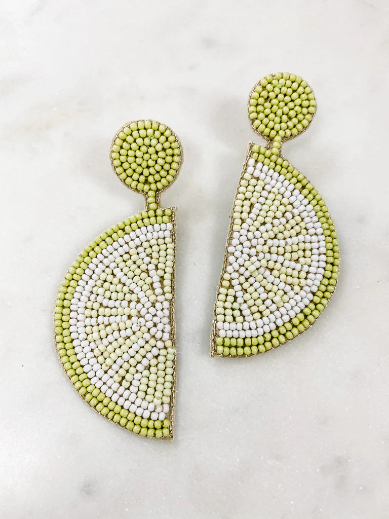 Beaded Lime Half Earrings