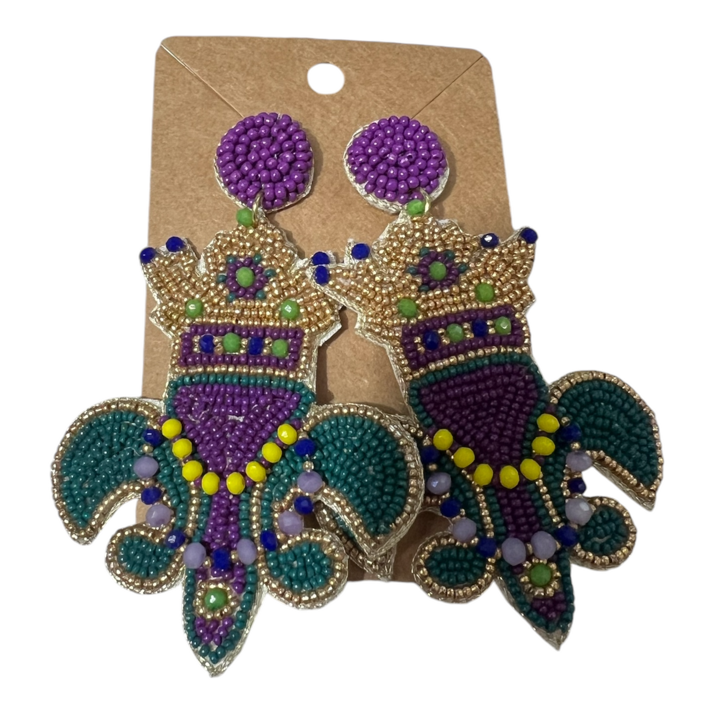 Mardi Gras Fleur de Lis Beaded Earrings