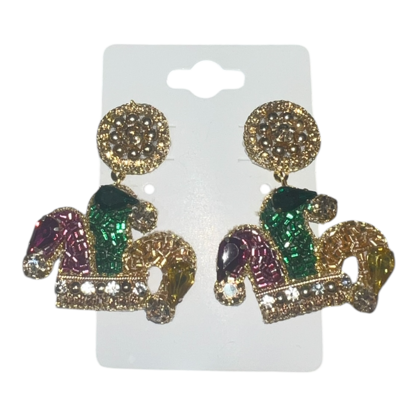 Mardi Gras Jester Hat Beaded Earrings