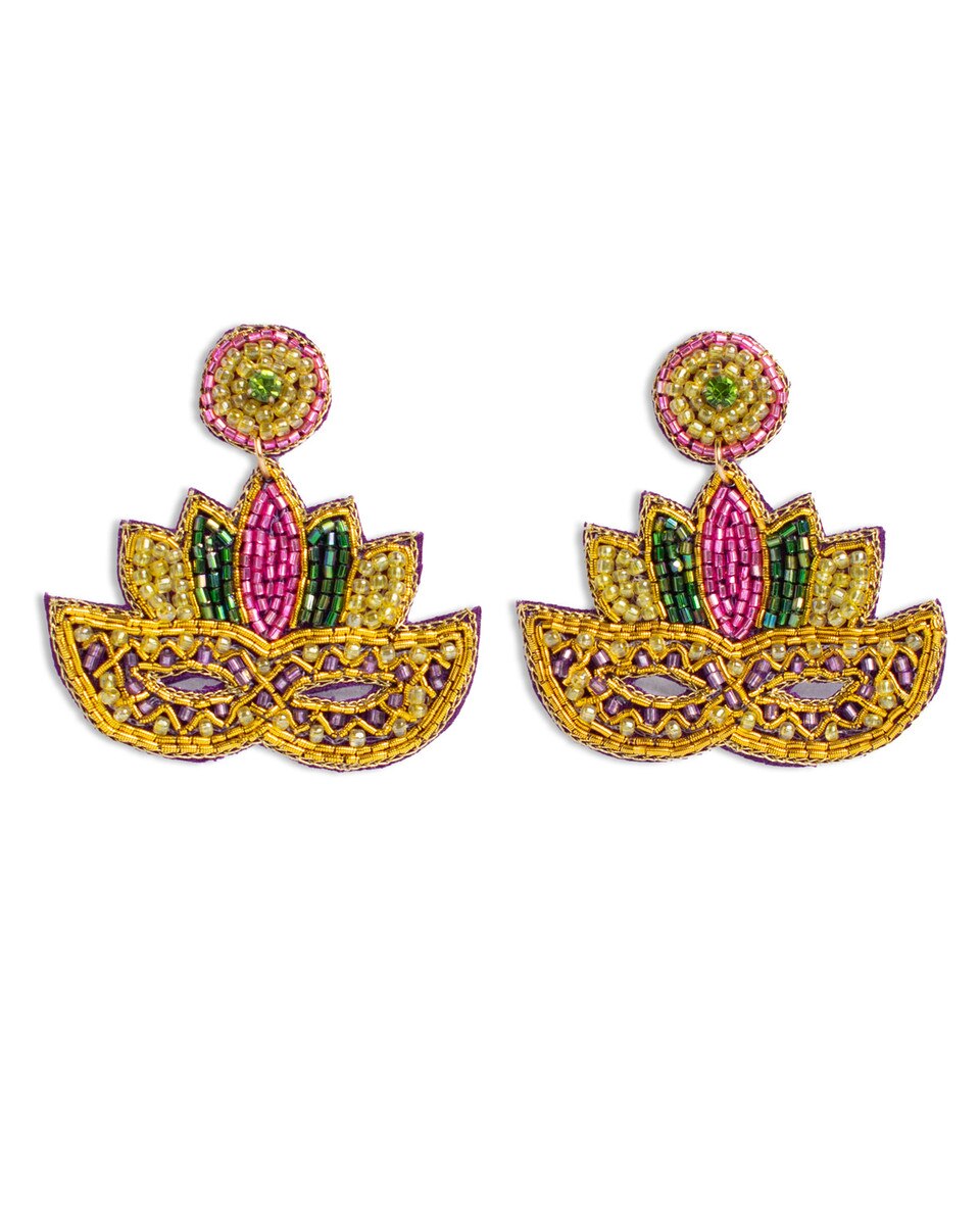 TRS - Mardi Gras Mask Beaded Earrings