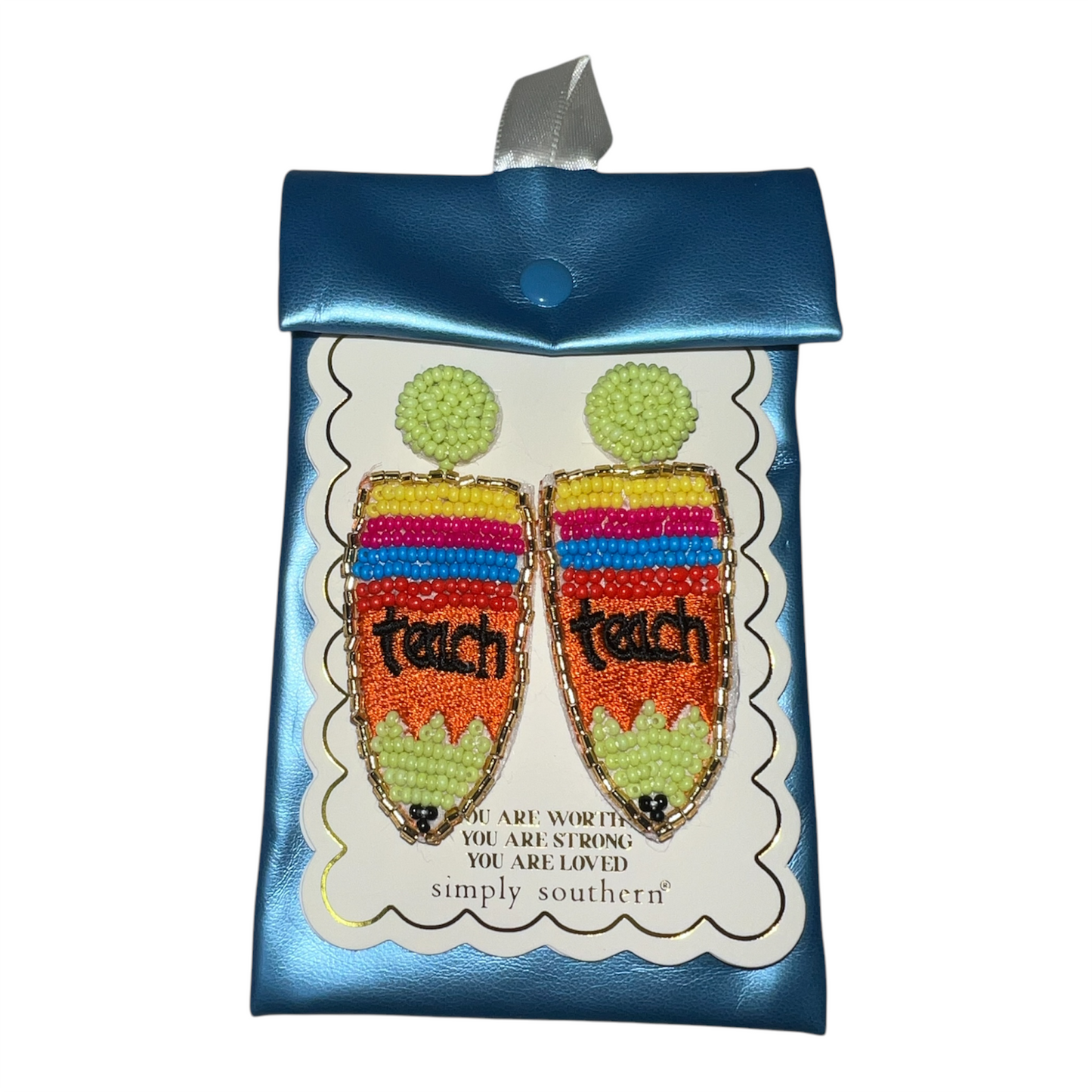 Neon 'Teach' Beaded Earrings