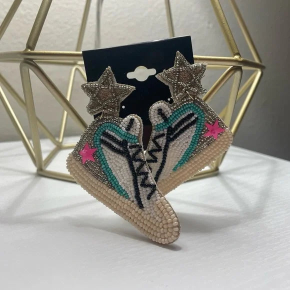 Beaded Golden Goose Shoe Earrings