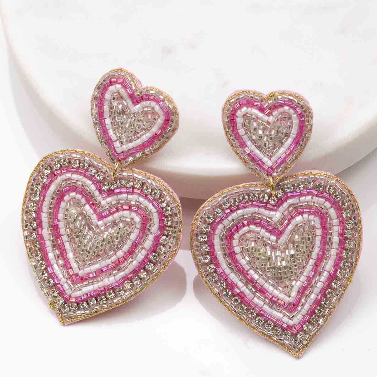 Pink & White Double Tier Beaded Earrings