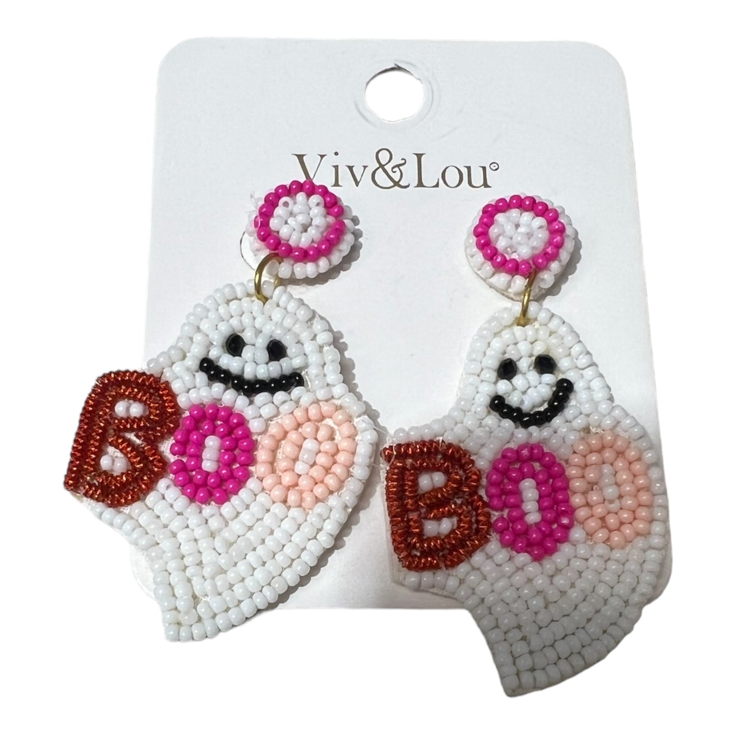 Pink Boo Ghosts Beaded Earrings