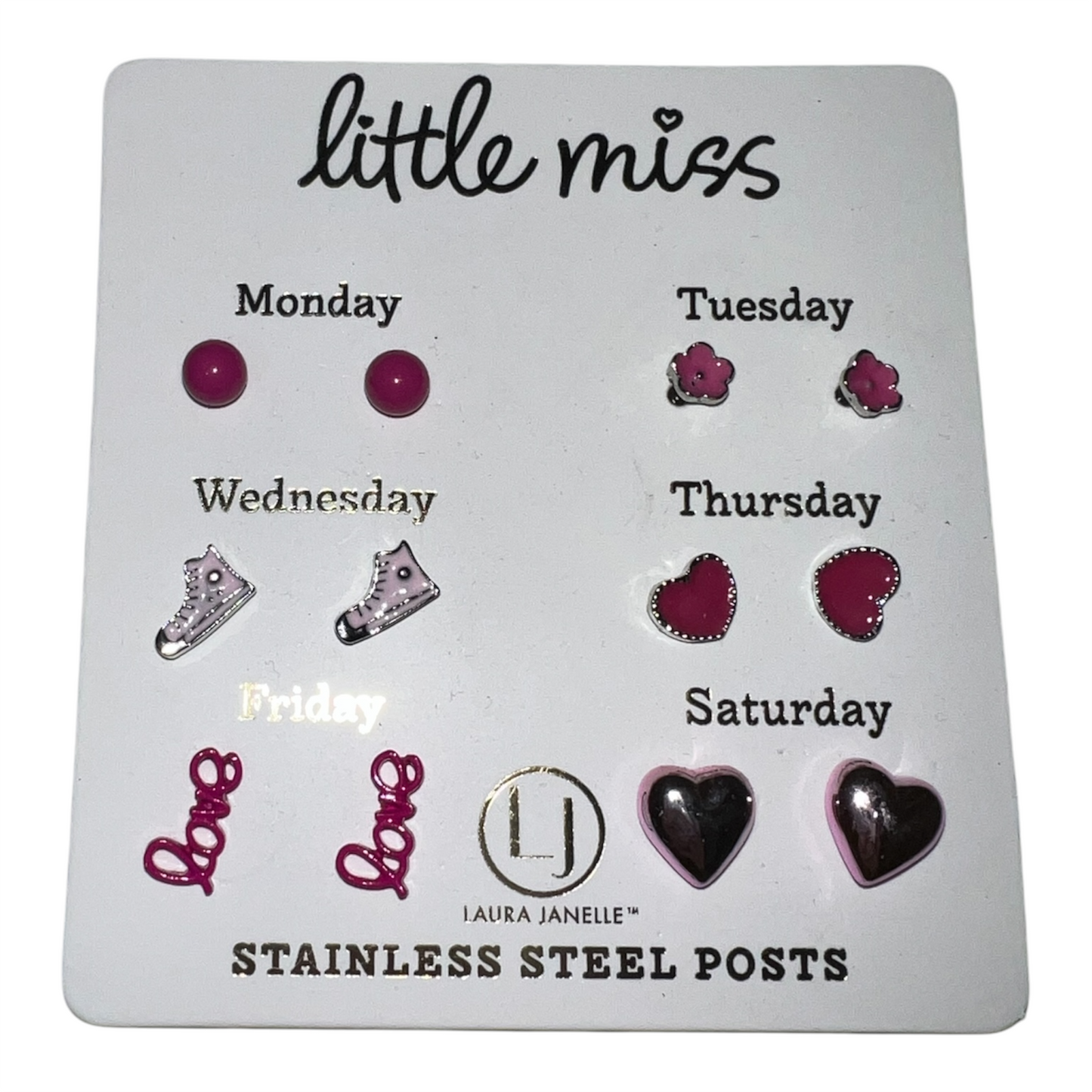 Pink Hearts Kids 6pk Earrings