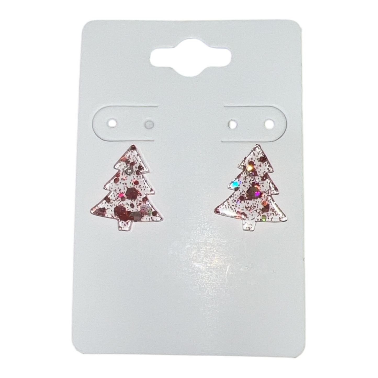 Pink Sparkle Christmas Tree Studs