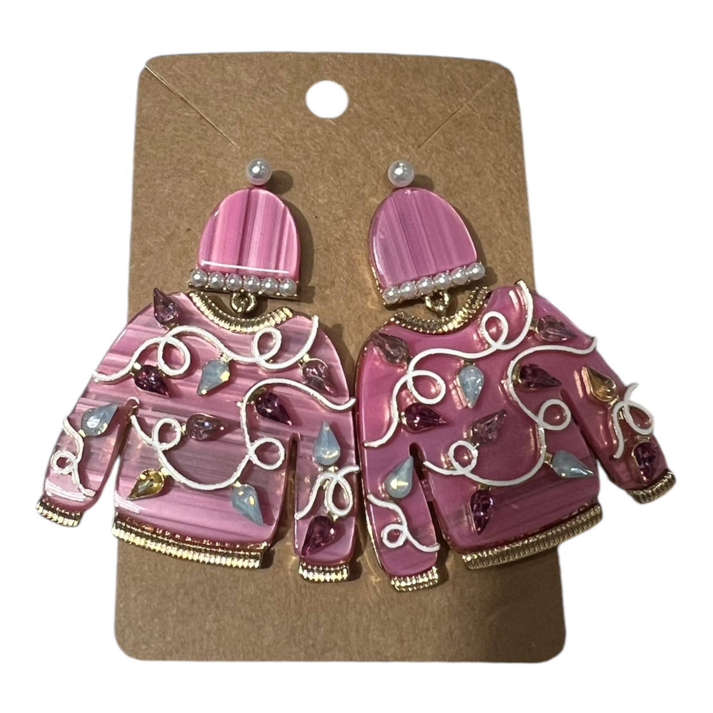 Pink Sweater with Lights Acrylic Earrings