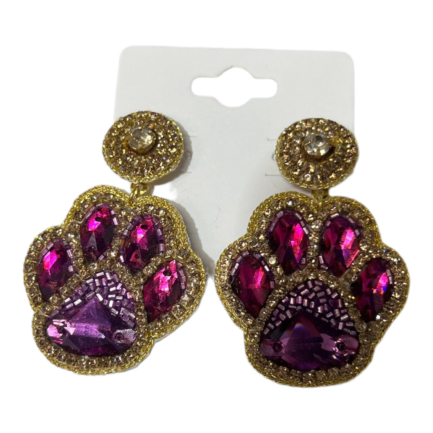 Purple & Gold Tiger Paw Gem Earrings