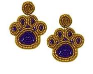Purple & Gold Small Tiger Paw Beaded Earrings