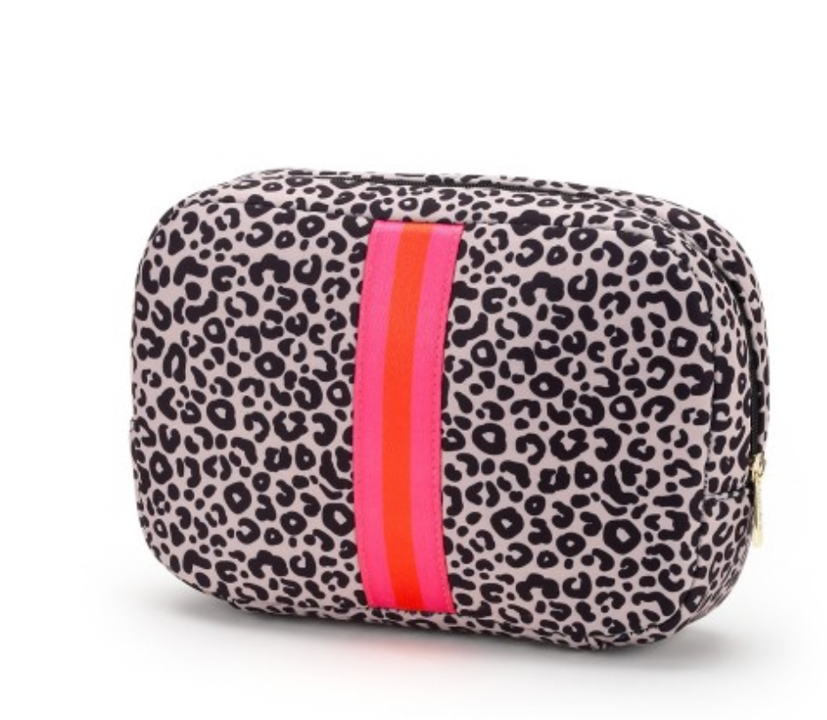 Hot Pink & Coral Leopard Neoprene Cosmetic Bag