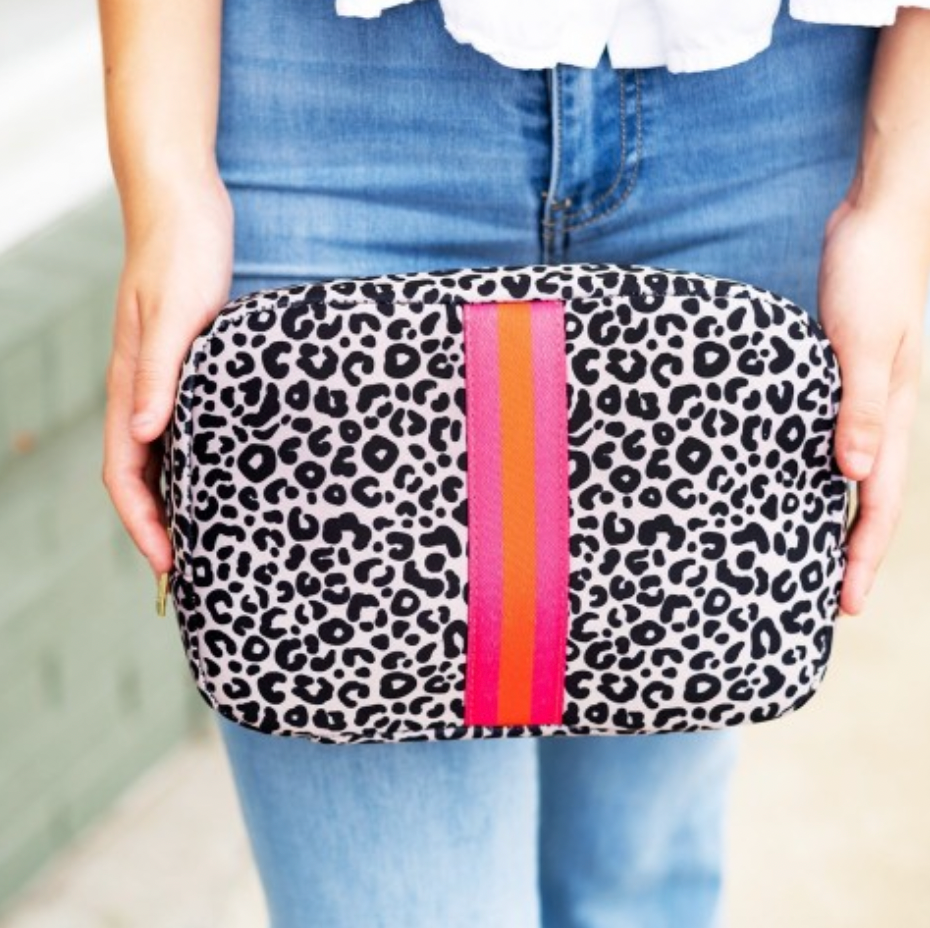 Hot Pink & Coral Leopard Neoprene Cosmetic Bag
