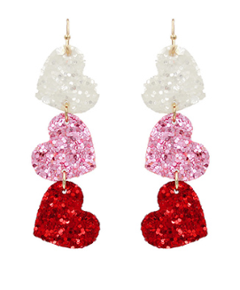 White 3 Drop Glitter Earrings