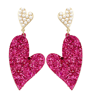 Pearl & Pink Glitter Heart Earrings
