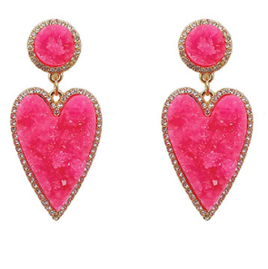 Pink Druzy Heart Earrings