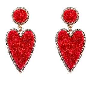 Red Druzy Heart Earrings