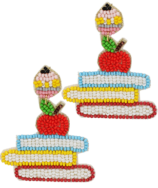 Beaded Stack of Books & Apple Earrings