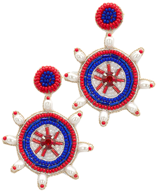 GS - Red, White, and Blue Captain Wheel Earrings