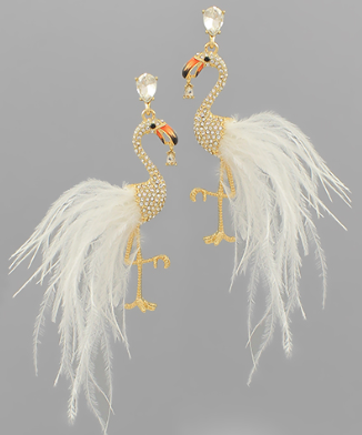 GS - Rhinestone and Feather Flamingo Earrings