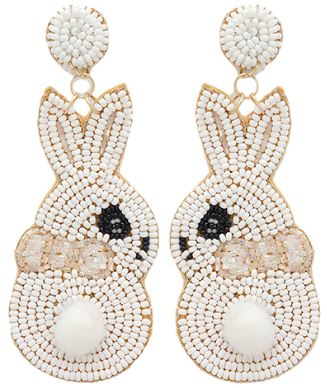 GS - White Bunny Beaded Earrings