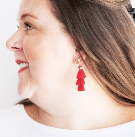 V&L - Red Snowflake Tassel Earrings