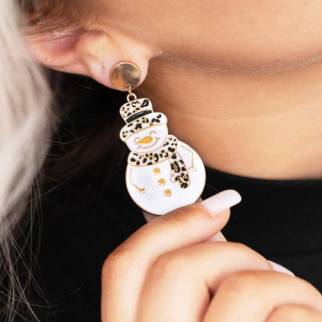 V&L - Cheetah Print Snowman Earrings