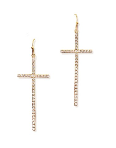 V&L - Gold Cross Rhinestone Earrings