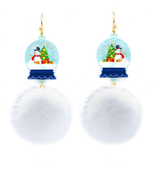 GS - Blue Snow Globe with Puff Earrings