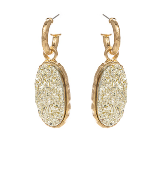 GS - Gold Druzy Oval Shape Earrings