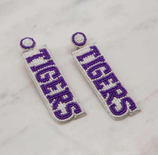 TRS - Purple/White Tigers Beaded Earrings